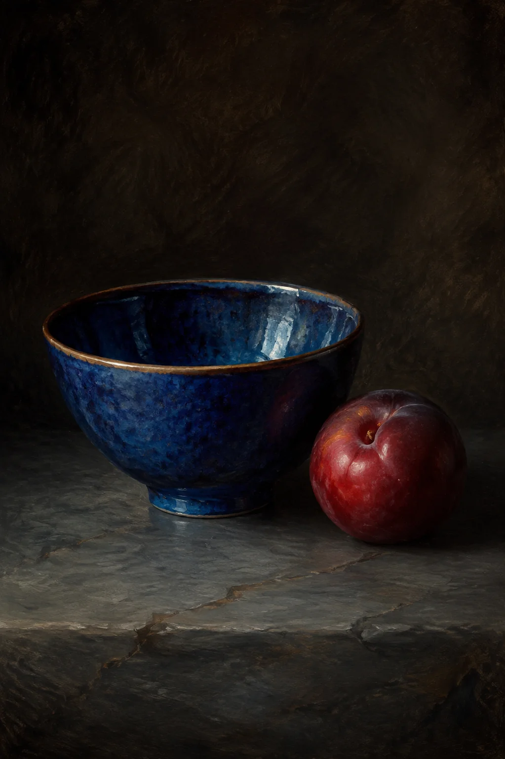 Blue Bowl, Red Plum